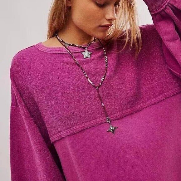 Free People We The Free Coastal Solid Crew Sweatshirt Top Pullover L NEW 275873 - Picture 2 of 8